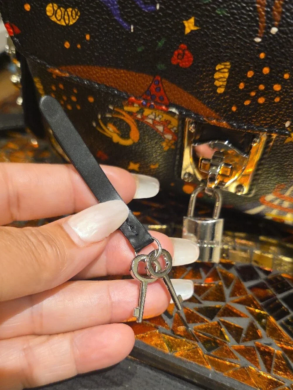 Black Carnival Print Crossbody Bag